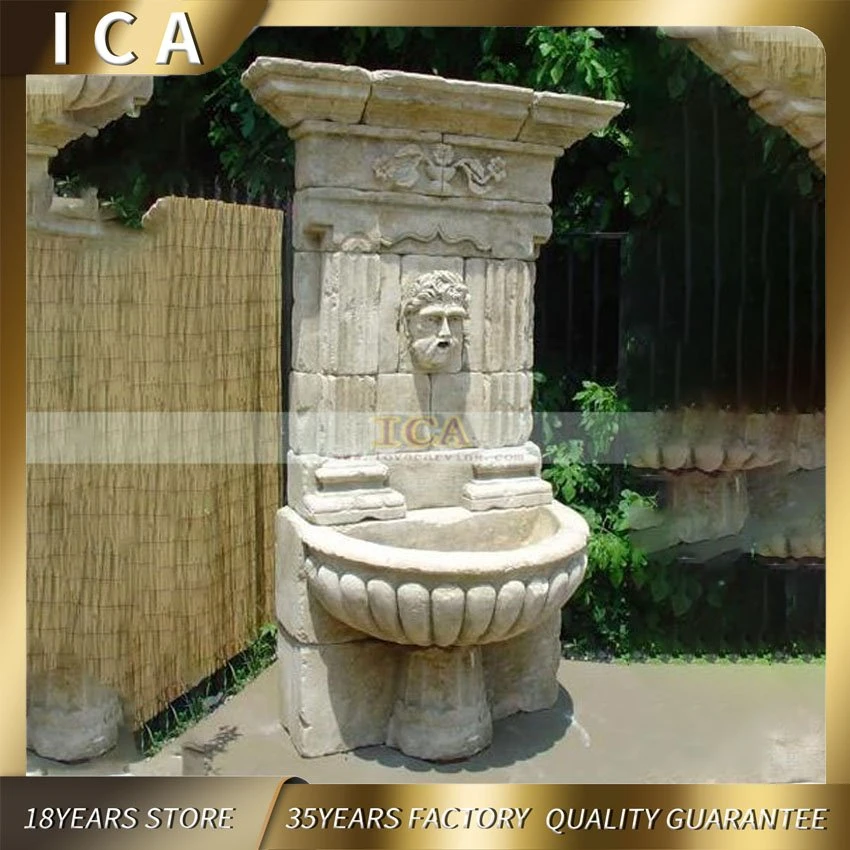 High Quality Garden Marble Antique Fountain with Lion Head Sculpture