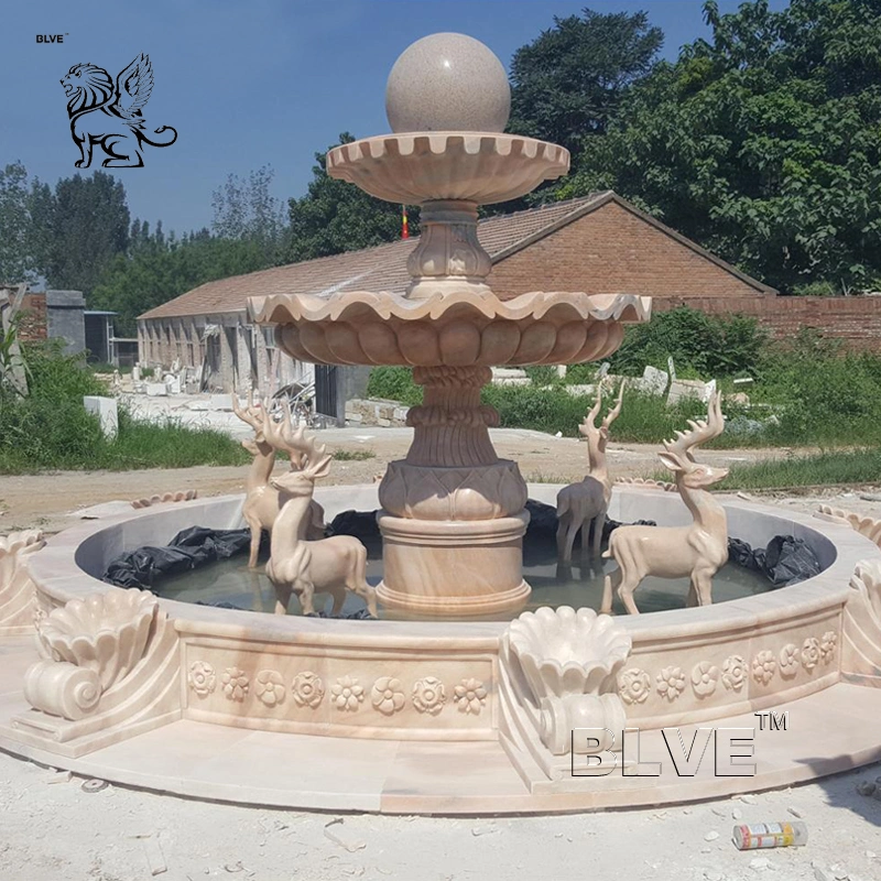 Decorative Large Stone Garden Feng Shui Rotating Ball Fountain Marble Floating Ball Water Fountain with Deer Statue