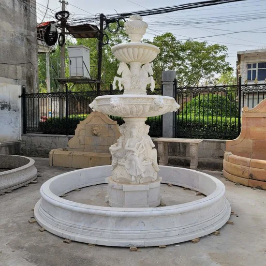 Custom Size Outdoor Garden Handmade Carved White Stone Marble 3 Tier Water Fountain for Sale