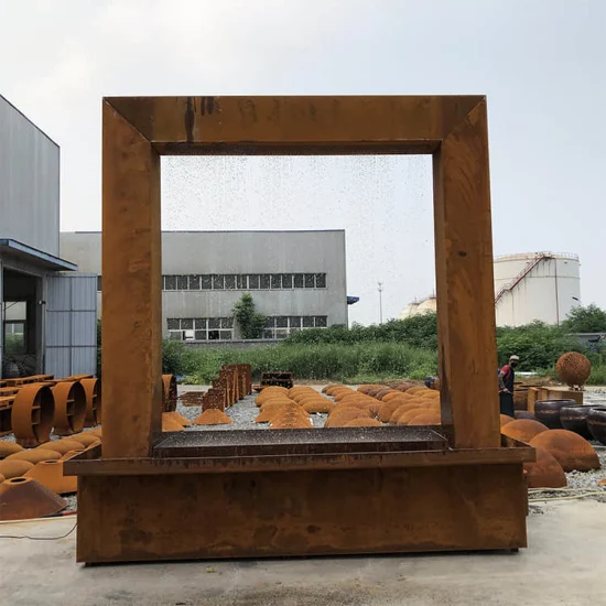 Outdoor Garden Steel Water Feature Metal Rain Curtain with Water Pool Customized Corten Steel Fountain