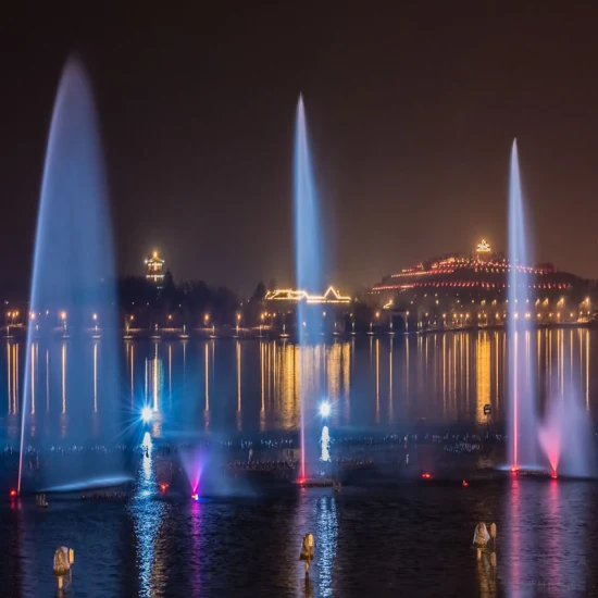 Morden Stainless Steel Music Dancing Fountain Water Fountain Water Laser Projector Show, Inner Circle Bridge Rainbow Fountain, Pyrotechincs Fire Spray Fountain